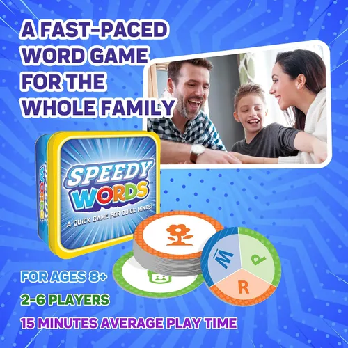 Vista 2 de FoxMind Speedy Words - Juego de palabras rápidas, juegos educativos de cartas para niños y adultos, juegos de cartas divertidos de 15 minutos para 2