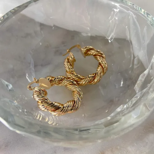 Vista 84 de Aretes de aro gruesos de oro para mujer, chapados en oro de 14 quilates, aretes de aro triple, hipoalergénicos, a la moda, aretes de aro gruesos