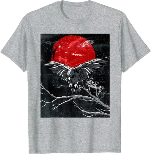 Vista 34 de Red Moon Raven - Camiseta japonesa de cuervo negro, Negro, S