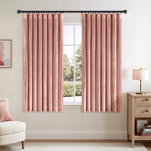 Vista 73 de ANRODUO Cortinas de terciopelo beige de 45 pulgadas de largo, opacas con aislamiento térmico insonorizado, cortinas de privacidad para oscurecer