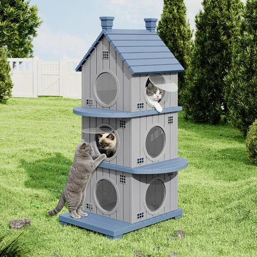 Vista 18 de Casa para gatos al aire libre, resistente a la intemperie, casas de resina duradera para gatos interiores y exteriores, refugio para gatos al aire