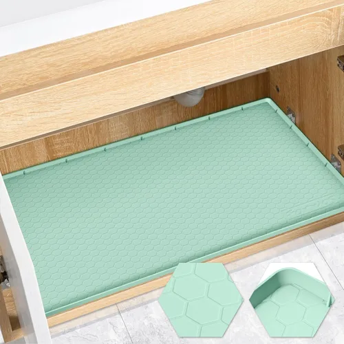 Vista 16 de Tapete impermeable para debajo del fregadero de 22 x 19 pulgadas, forro de silicona para gabinete, protector de goma para cocina y baño, mantiene