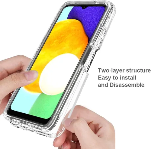 Vista 4 de Funda de teléfono para Galaxy A03S, Samsung A03S SM-A037U con protector de pantalla de vidrio templado, carcasa protectora de cuerpo completo