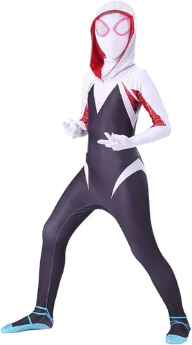 Vista 4 de FEDOL Disfraz de superhéroe para niñas, overol de elastano, estilo 3D, disfraz de Halloween y cosplay