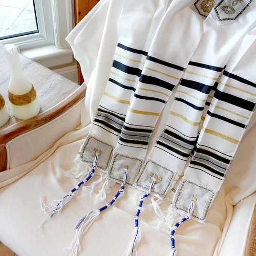 Vista 2 de HalleluYAH Mantón mesiánico de oración tallit de 72 x 22 pulgadas con bolsa para hombres y mujeres Diseñado en Israel, Negro