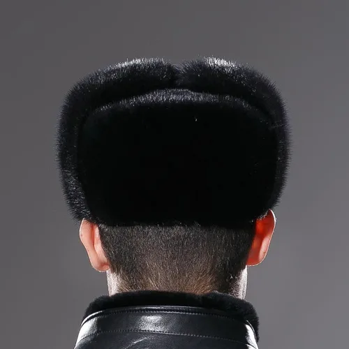 Vista 5 de URSFUR Sombrero ruso Ushanka para hombre Invierno Real Min Trapper Cap