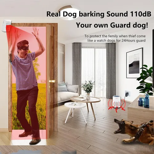 Vista 2 de Alarma de ladridos para perros, detector de movimiento, sensor de movimiento de ladridos al aire libre, rango de 1000 pies, alarma para perros