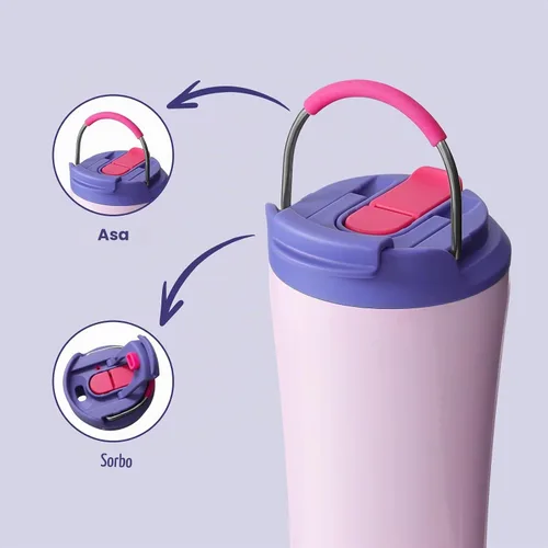 Vista 2 de BOTTLE BOTTLE Vasos de café aislados con tapa de doble uso y pajita, taza Flores de cerezo