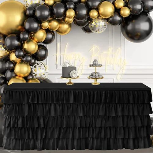 Vista 10 de Falda de Mesa de Tul Negro de 6 pies Falda de Mesa Tutú Para Mesa Rectangular Decoraciones de Fiesta de Cumpleaños Baby Shower Fiestas de Niñas