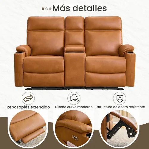 Vista 6 de Sofá biplaza reclinable eléctrico, sofá reclinable eléctrico Marrón