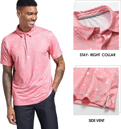 Vista 4 de Camisas de golf para hombre, Dry Fit, de rendimiento, manga corta, estampado, que absorbe la humedad