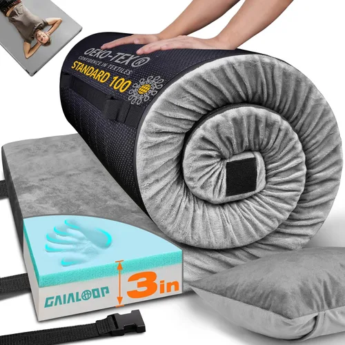 Vista 34 de GAIALOOP Colchón de Espuma Viscoelástica de 3 Pulgadas para Acampar, Almohadilla de Dormir de Doble Capa Gruesa para Coche, Tienda, Cama
