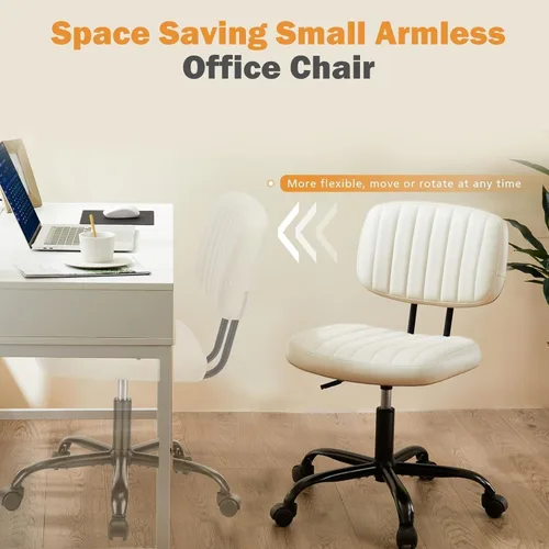 Vista 6 de Simple Deluxe Silla de escritorio pequeña, silla de oficina sin brazos con ruedas, de piel sintética, cómoda para computadora, giratoria, sin brazos
