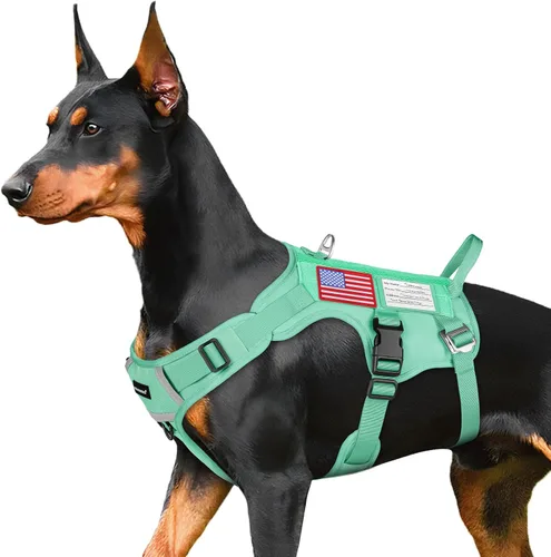 Vista 10 de FAYOGOO - Arnés táctico para perros de raza grande y mediana - Arnés transpirable de malla para perros a prueba de fugas con asa - Chaleco de perro