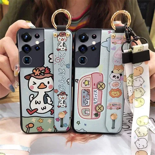 Vista 4 de Bonita funda cruzada compatible con Samsung Galaxy A12 5G, con correa para la muñeca, cordón de silicona suave a prueba de golpes, funda protectora