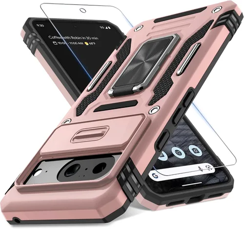 Vista 43 de DEERLAMN Funda para Google Pixel 8 con cubierta deslizante para cámara + protector de pantalla (1 paquete), soporte de anillo giratorio grado