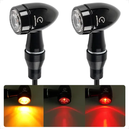 Vista 10 de evermotor CNC - Señal de giro para motocicleta, 12 V, luz intermitente LED ámbar 2 piezas, impermeable, universal, forma de bala, carcasa