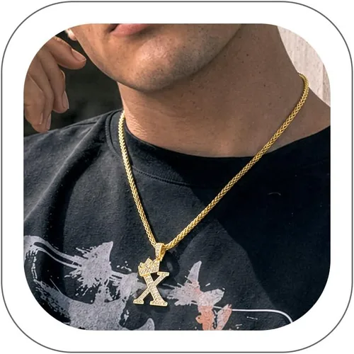 Vista 23 de Richsteel Collar con colgante de letra inicial A-Z para hombres y mujeres Initial A