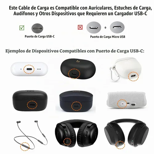 Vista 2 de ienza Cable de carga USB-C tipo C a USB-A de 3 pies para auriculares inalámbricos Beats Flex, Axon, Sony, JBL, Raycon, TOZO, Bose y auriculares