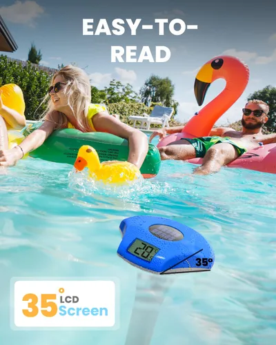Vista 3 de BALDR Termómetro flotante de fácil lectura, termómetro solar para piscina con pantalla digital, IPX8 impermeable, precisión de ±1.8℉ para jacuzzis