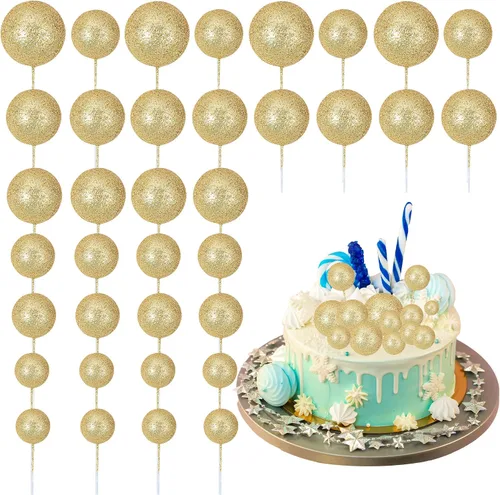 Vista 16 de 30 piezas de mini globo para decoración de tartas, bolas de espuma con purpurina, bolas de perlas de imitación, decoración para tartas, decoración