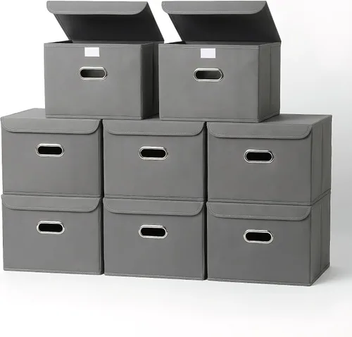 Vista 20 de Paquete de 1 Contenedores de Almacenamiento Plegables Grandes con Tapas, Cubos Organizadores de Almacenamiento de Tela para Estantes, Armario