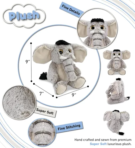 Vista 3 de DolliBu - Elefante de peluche – Elefante gris abrazable de piel suave, adorable peluche de elefante de zoológico, lindo regalo de safari de vida