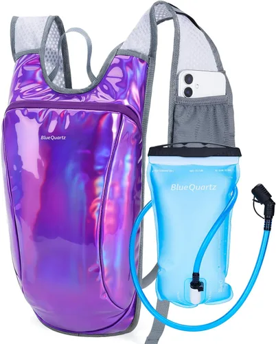 Vista 10 de Blue Quartz Rave Hydration Backpack, Reflective Hiking Pack with 2L Water Bladder & Phone Pocket, Hydro Pack with Insulated Compartment for Festival