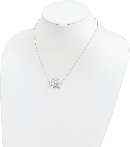 Vista 3 de Collar de plata de ley 925 con flor de loto de 18 pulgadas, dije de cadena de jardinería, joyería fina para mujeres, regalos para ella