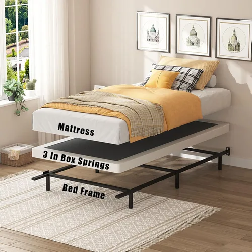 Vista 5 de SHOANED Resortes de caja de tamaño individual de 3 pulgadas - Base de colchón de perfil bajo sin ruido, base de cama de metal resistente con funda