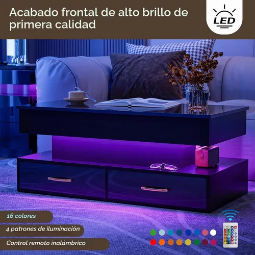 Vista 6 de IKIFLY Mesa de Centro Moderna con Tapa Elevable, Alto Brillo con Luces LED de 16 Colores, Tapa Elevable con 2 Cajones y Compartimento Oculto