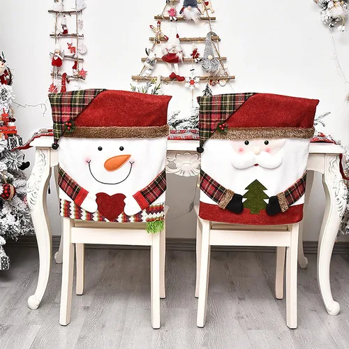 Vista 6 de 3 fundas para sillas de Navidad, Papá Noel, muñeco de nieve, para silla de cena de Navidad, cubierta trasera para banquete de Navidad, hogar
