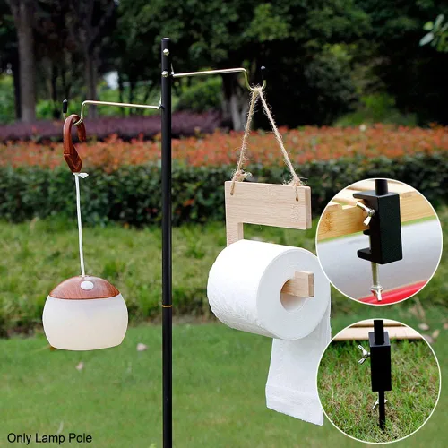 Vista 4 de Soporte para linterna de campamento, aleación de aluminio, colgador de lámpara plegable con bolsa de almacenamiento, poste de lámpara plegable