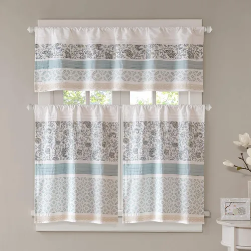 Vista 7 de Madison Park Dawn - Cenefa de ventana azul estampada, cenefas florales de algodón con bolsillo para barra, 50 x 18 pulgadas, verde azulado