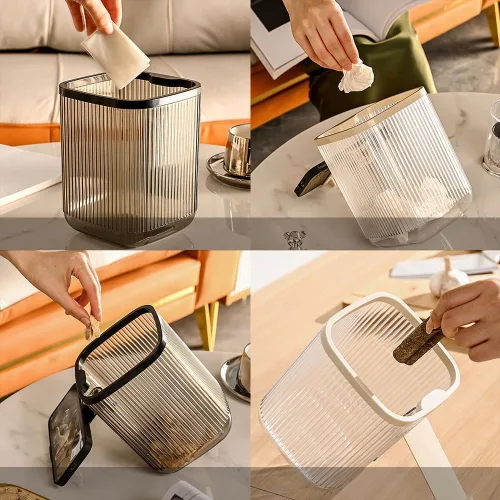 Vista 6 de VALINK Basurero transparente, papelera de acrílico transparente con soporte, estuche de almacenamiento multiusos para dormitorio, hogar, oficina