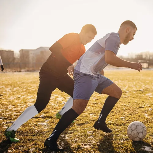 Vista 6 de Ultrafun 4 pares de calcetines de fútbol hasta la rodilla, antideslizantes, para fútbol, béisbol, multideporte, almohadilla de agarre para hombres
