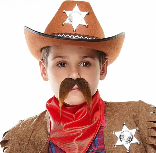 Vista 2 de Mustaches Bigote falso autoadhesivo Kung-Fu Master para niños, novedad, pequeño pelo facial falso, accesorio de disfraz para niños, color marrón