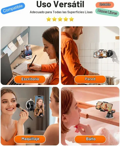 Vista 2 de VANMASS - Soporte para teléfono de automóvil 2026, de grado militar, con succión y clip para parabrisas. Soporte para pared y ducha de teléfono