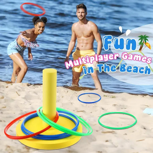 Vista 3 de Hiboom Juegos de lanzamiento de anillos de piscina, juegos de piscina para adultos y familia con 6 anillos de lanzamiento, juguetes flotantes