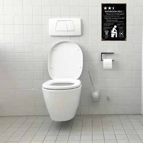 Vista 5 de Cartel de metal retro divertido para el baño, cartel de metal con texto en inglés "Hell Out of Toilet Paper", decoración artística de pared