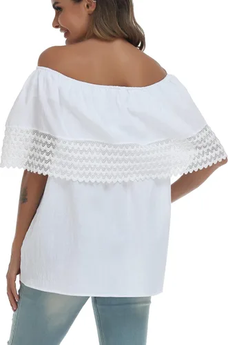 Vista 7 de YZXDORWJ Camisa con hombros descubiertos bordados mexicanos para mujer
