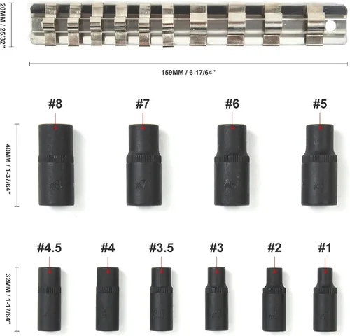 Vista 4 de Juego de 10 soportes de grifo de 1/4 "Dr 3/8" Dr Tap Socket Set Magnético