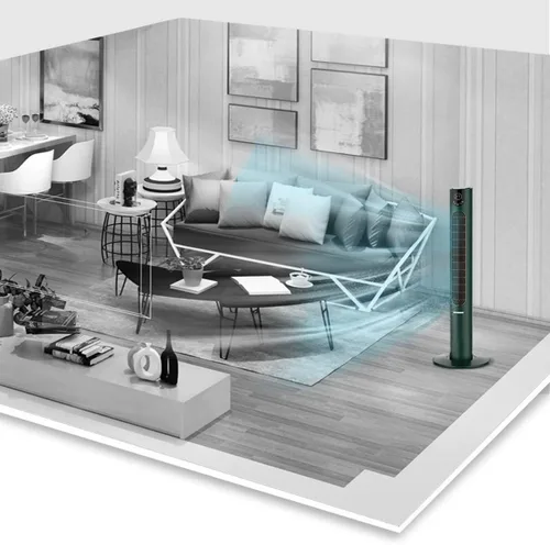 Vista 3 de Ventilador de torre con control remoto, ventilador inteligente para dormitorio con oscilación de 105°, ventilador sin aspas con opciones de 6