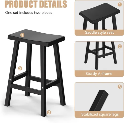 Vista 5 de PatioZen Taburetes de bar, 24", negro, juego de 2