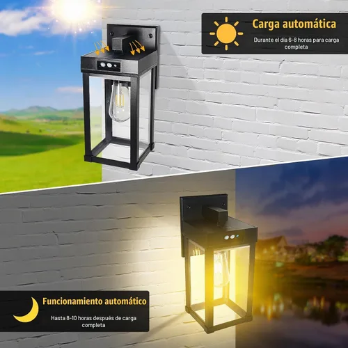 Vista 4 de Luces Solares de Pared para Exteriores, Aplique con Sensor de Movimiento con 3 Modos de Iluminación, Luminarias de Porche Exterior del Atardecer al