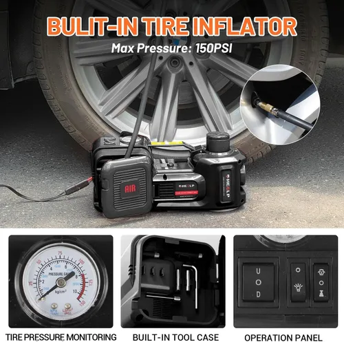 Vista 3 de E-HEELP Kit de gato eléctrico para coche hidráulico de 5 toneladas y 12 V Jack negro+llave inglesa