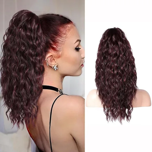 Vista 29 de REECHO Extensión de cola de caballo, extensiones de cabello rizado de cola de caballo de 18 pulgadas, extensiones de cabello sintético natural