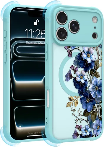 Vista 13 de OOK Funda magnética para iPhone 13 Pro Max [compatible con MagSafe] Funda delgada translúcida mate con flor silvestre negra, protección para lente