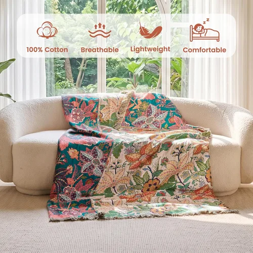 Vista 214 de MSGKV - Manta bohemia/primaveral de algodón para sofá y sala de estar, de gasa acogedora, de 50 x 60 pulgadas 50"x60" Cotton Throw, Woven Bird