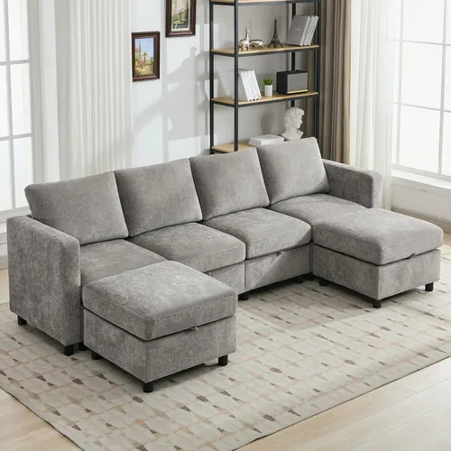 Vista 52 de WUTUTUEE Sofá biplaza modular de 58 pulgadas, sofá biplaza moderno de 2 plazas con almacenamiento, sofá modular de felpilla para sala de estar, Beige